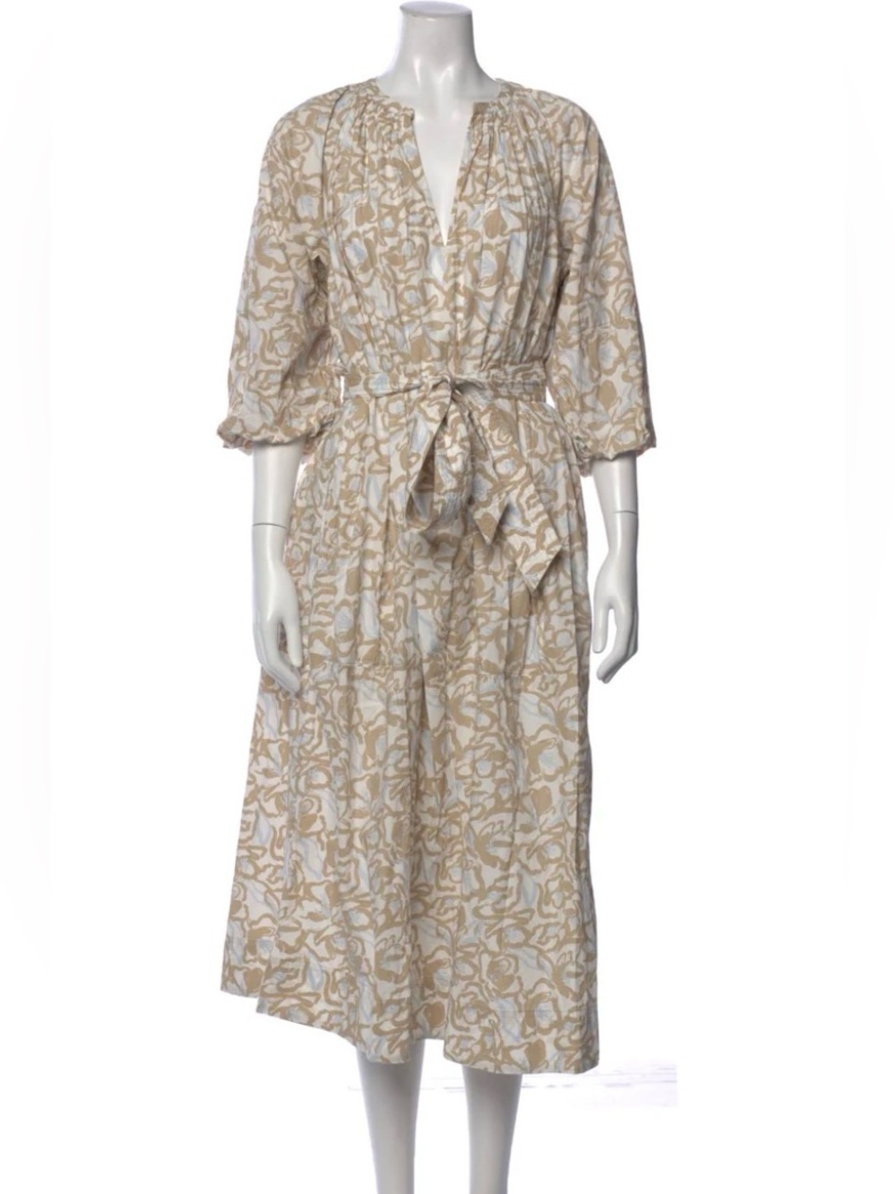Apiece Apart Cream and Tan Floral Long Sleeve Dress